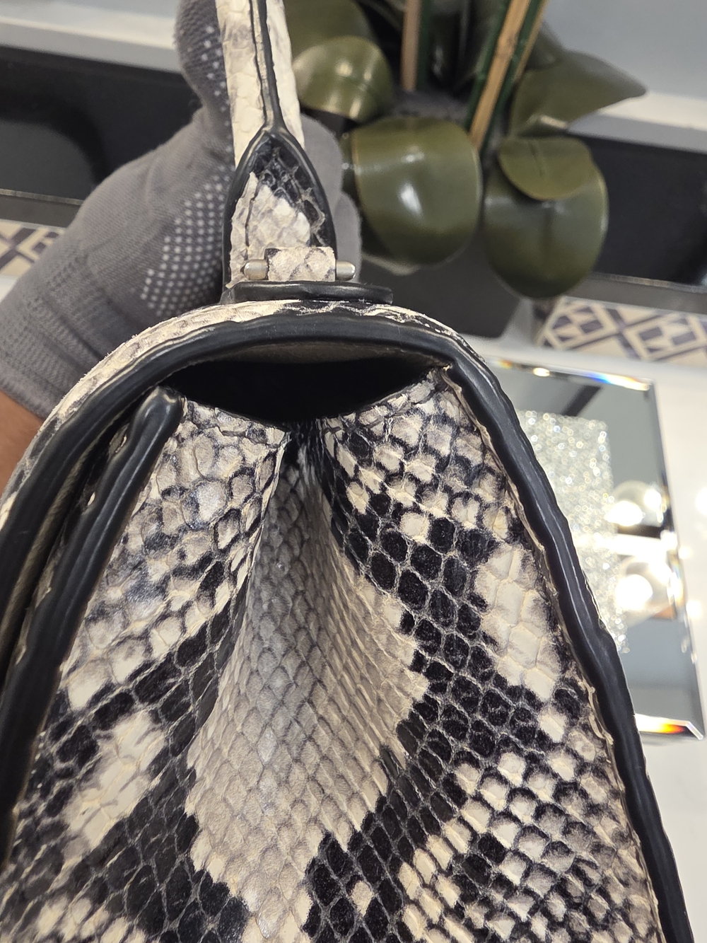 Balenciaga Black and Gray Python-Print Top Handle Satchel - Picture 12 of 17